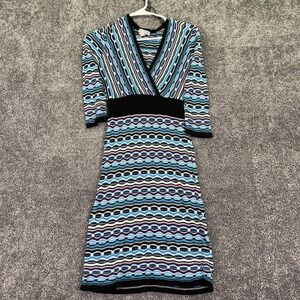 Wet Paint Sweater Dress Womens Medium Multicolor Striped Knit V Neck Midi